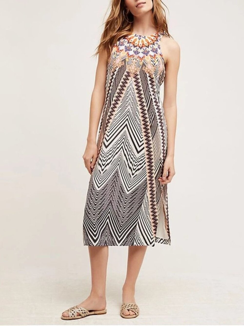 NWT HD in Paris Anthropologie Solstice Midi Dress Sz 8 100% Silk Lined Resort